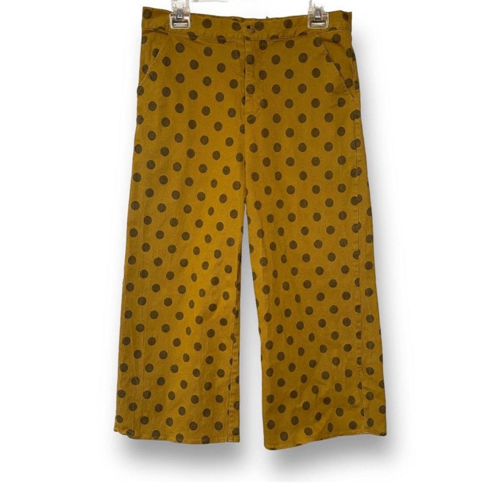 Roolee Women's Polka Dots High-Rise Wideleg Pants Mustard Yellow Large